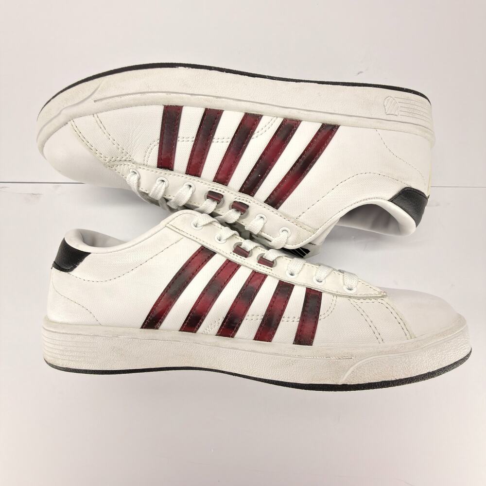 K-Swiss Women 9.5 Hoke CMF Leather Sneakers White Red Stripes 93615-199-M Low - Picture 3 of 12